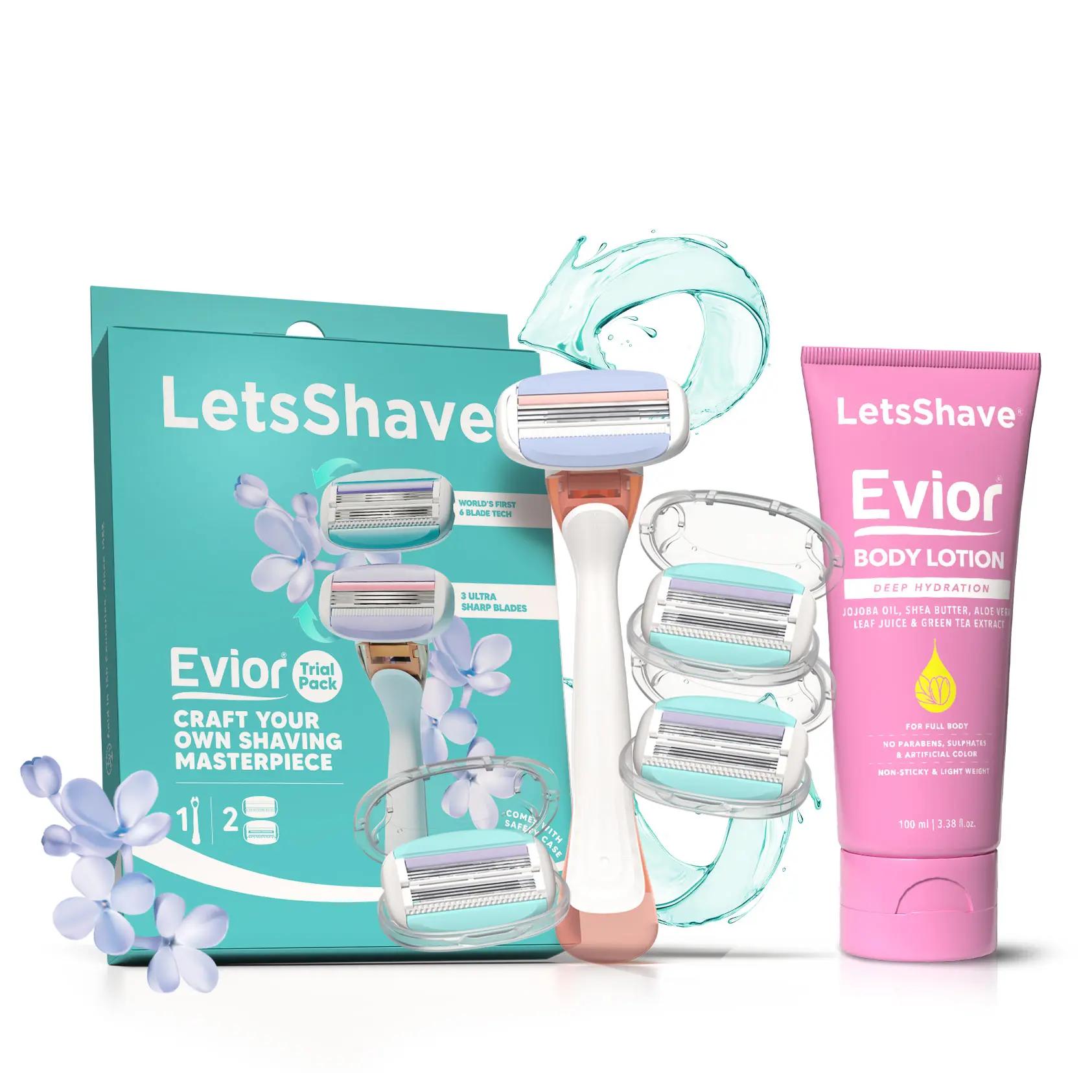 LetsShave Evior Trail Pack Shaving Kit(Evior Razor+ 3 blades+100 ml Body Lotion