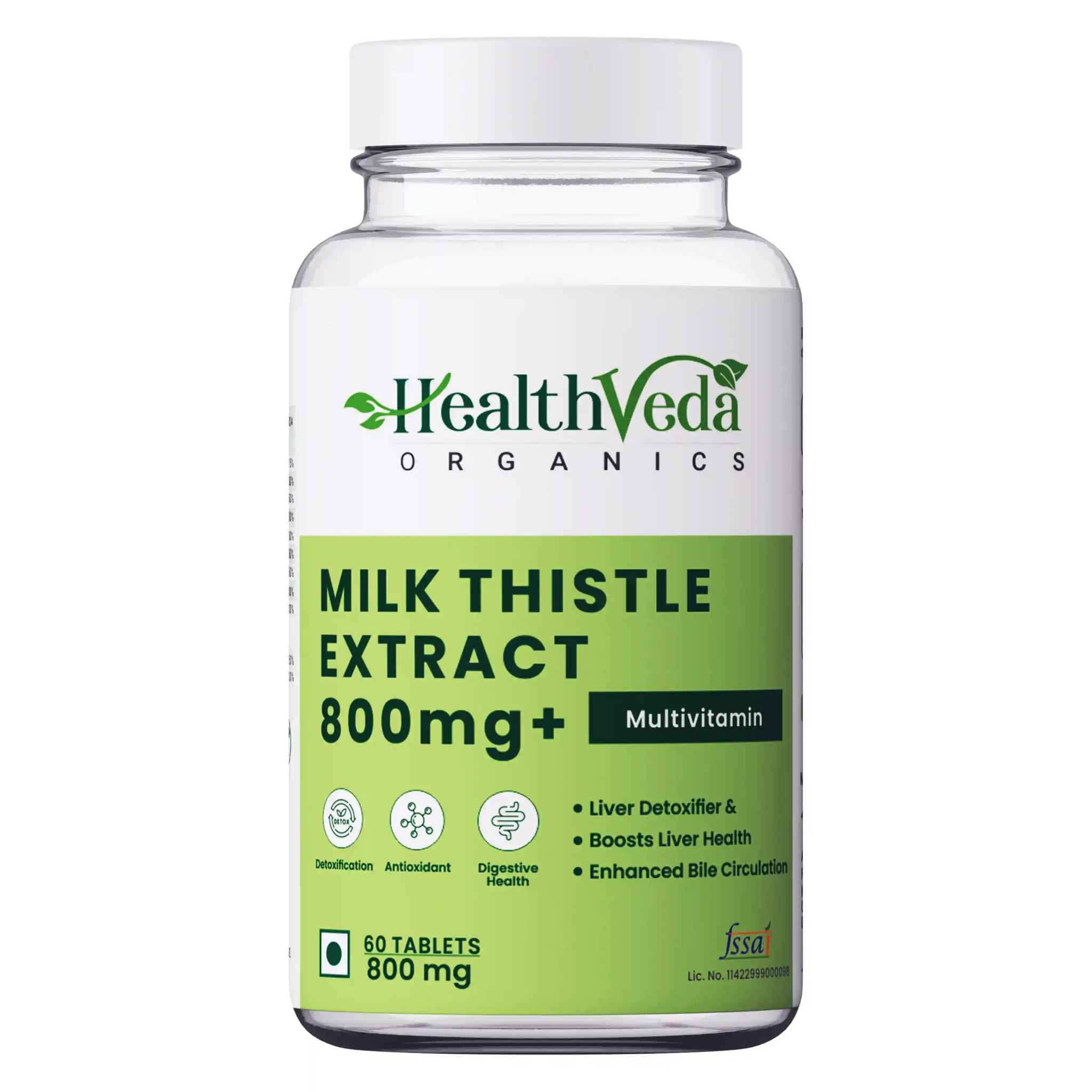 Health Veda Organics Milk Thistle for Liver Support & Liver Detox, 60 Veg Tablets