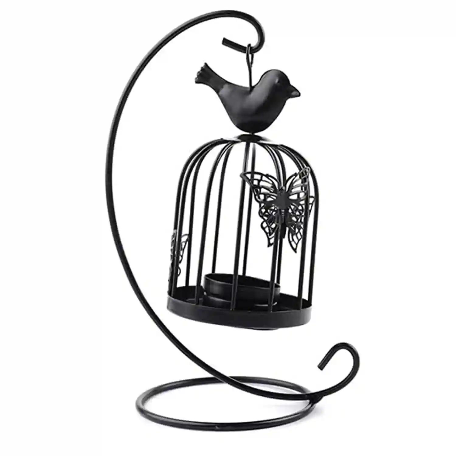 Bird Cage Metal Lanterns Black Hanging Hollow Candlestick Collection Retro Butterfly Candle Holder Antique Moroccan Black Ornate Lanterns for Decorative Living Room, Home Bedroom (Black, 1pcs)