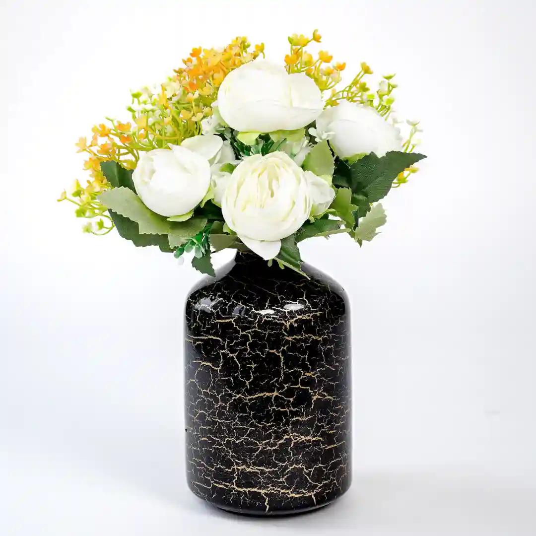 Behoma Metal Flower Vase for Home Decor Bedroom Living Room Office Wedding | Table Decorative Item for Festivals Birthday Black Crackled 1Pcs (10.5 x 15.7 CM) (Flower not Included)