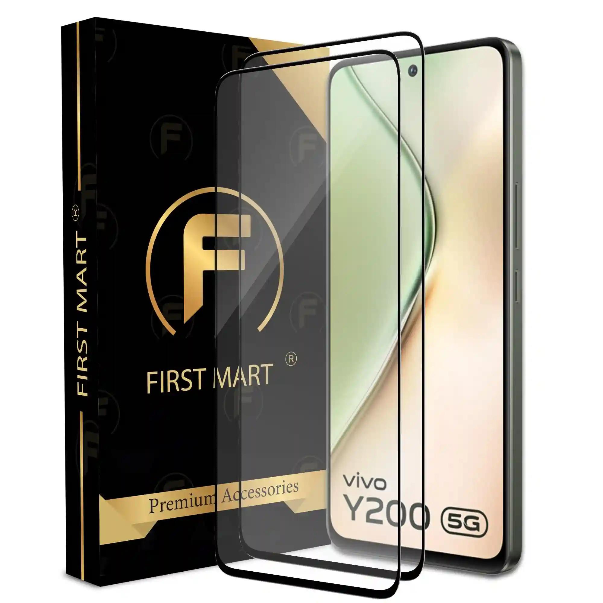 FIRST MART Premium Tempered Glass for Vivo Y200 5G / Vivo Y200A with Edge to Edge Coverage and Easy Installation Kit, Pack of 2