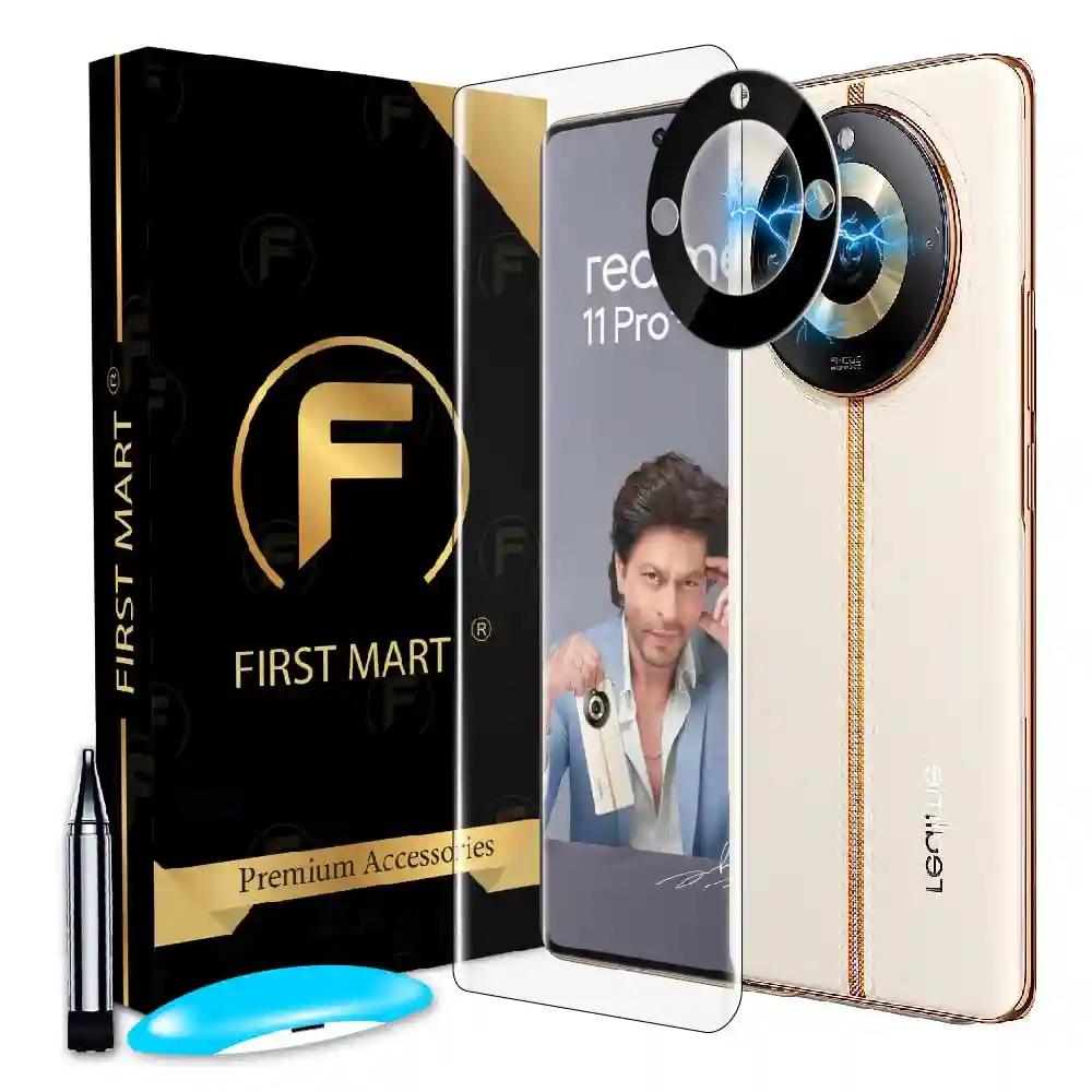 FIRST MART First Mart Advanced Hd+ Uv Tempered Glass For Realme 11 Pro Plus 5G (6.7 Inch) | Uv Light Borderless Screen Protector With Black Camera Lens Protection