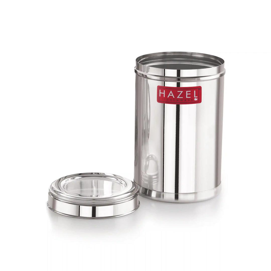 HAZEL Stainless Steel Kitchen Container with Transparent Lid | Top See Through Kitchen Container Set with Matt Finish | Multipurpose Container for Kitchen Storage, 1100 ML, Set of 2