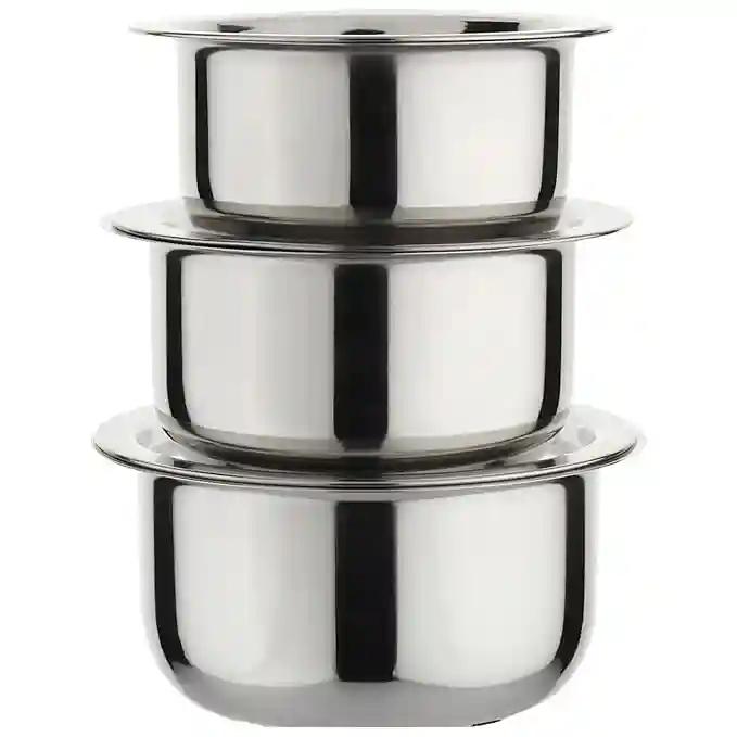 LIMETRO STEEL 22 Gauge Multi-Purpose Cook and Serve Use Tope Set with Lid (Steel Base, Set of 3)