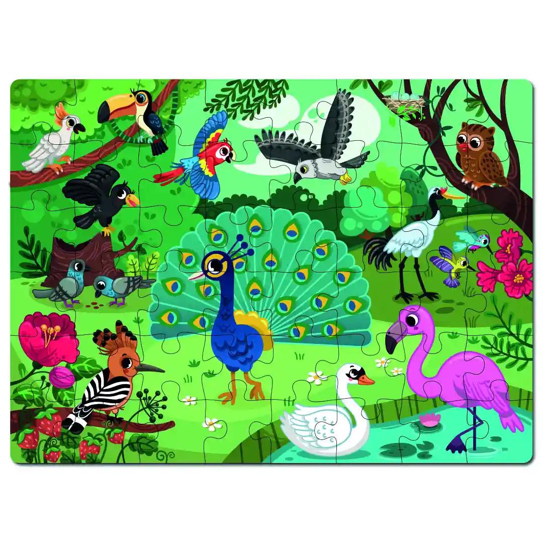 Mini Leaves Jungle Birds 48 Piece Wooden Jigsaw Floor Puzzle with Knowledge Cards