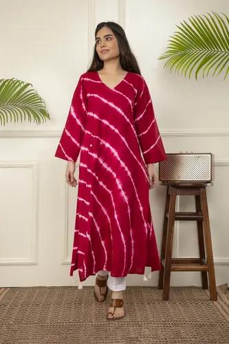 Red Leheriya Tie And Dye Cotton A-Line Kurta