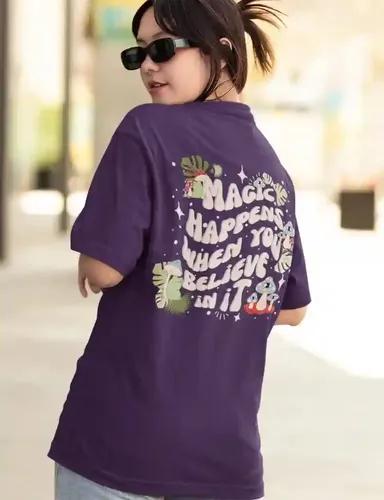 Magic happens when you believe in it - Unisex Oversized T-shirt - Purple