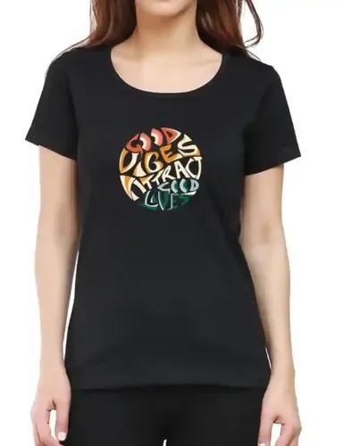 Good Vibes - Regular Fit Round Neck Black T-shirt for Women