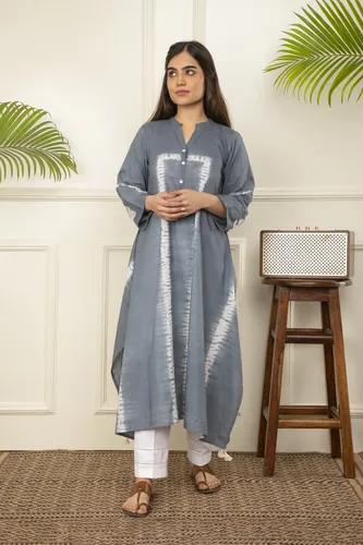 Grey Shibori Tie And Dye Cotton A-Line Kurta