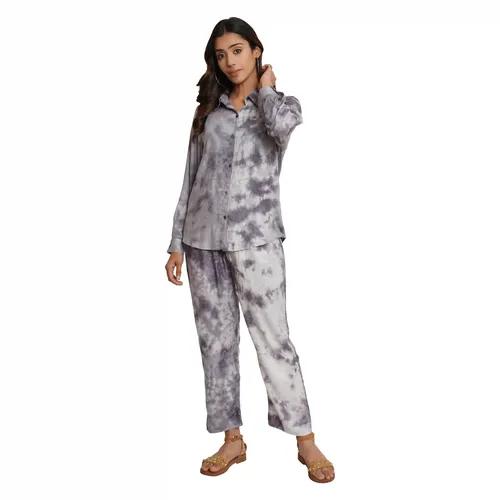 Grey Tie And Dye Rayon Short Co-Ord Set (Set of 2)