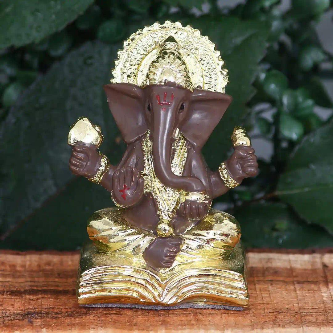 WEBELKART Gold Plated Lord Ganesha for Car Dashboard Statue Ganpati Figurine God of Luck & Success Diwali Gifts Home Decor (Size: 2.75 x 2.25 inches)