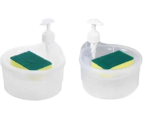 KHUSHIYA ENTERPRISE 2 Soap Pump Dispenser for Dishwasher 2 in 1 Liquid Soap Sponge Holder Free Sponge (Pack of-2)