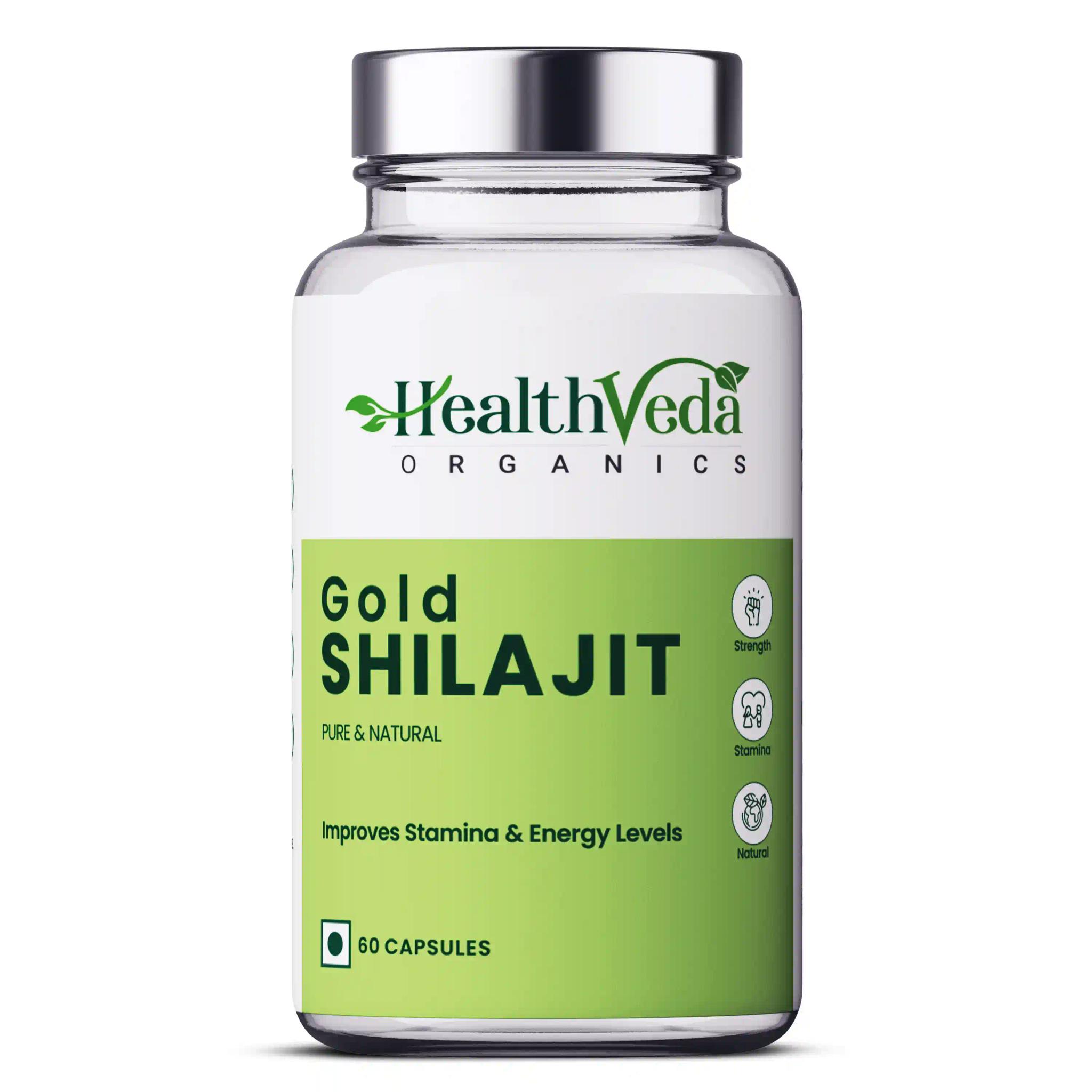 Health Veda Organics Gold Shilajit | 60 Veg Capsules I Boosts Stamina & Vitality