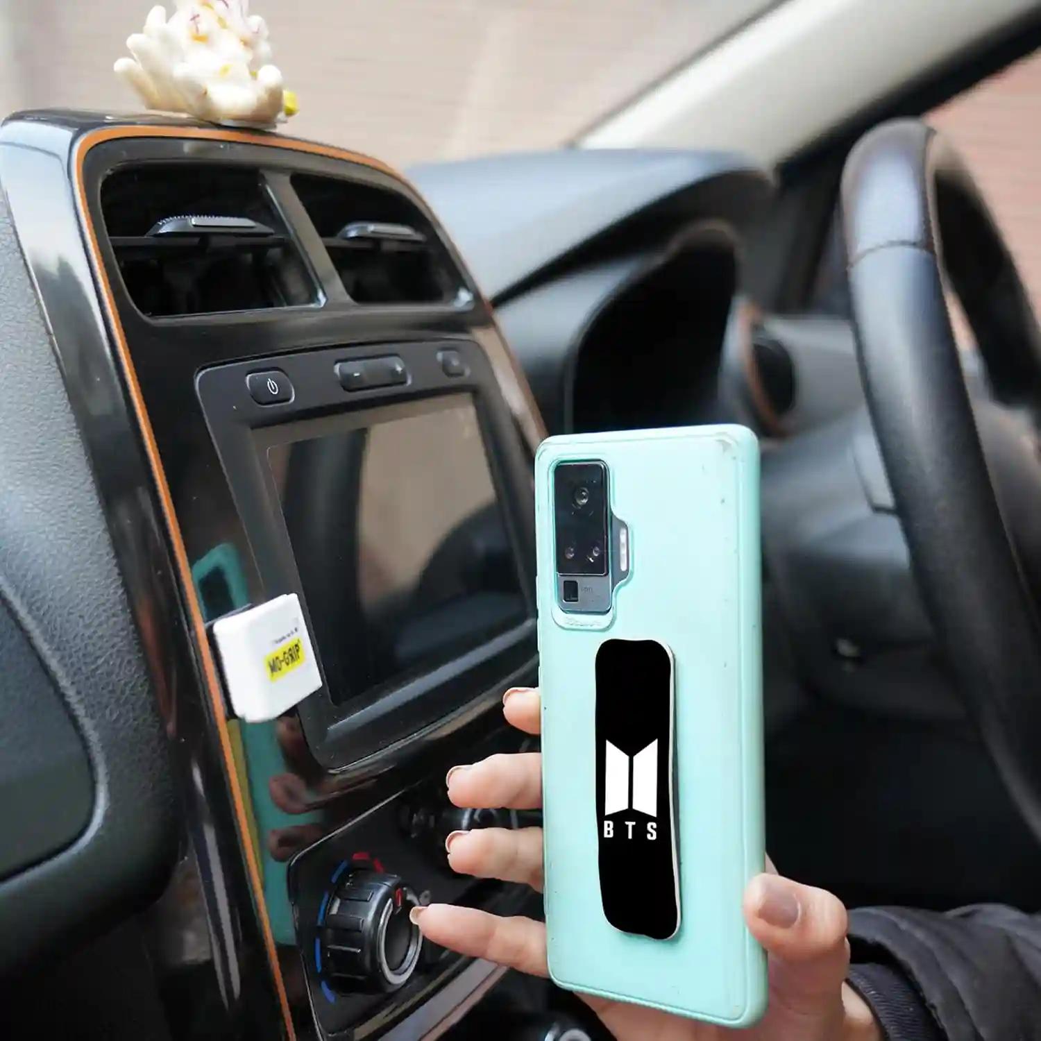 MO-GRIP Finger Grip + Car Mobile Clip Holder Combo with 3M Strong Adhesive Tape | 90° Rotation Sturdy Stick-on Universal Car Dashboard Mobile Phone Holder, Wall/Car Mount