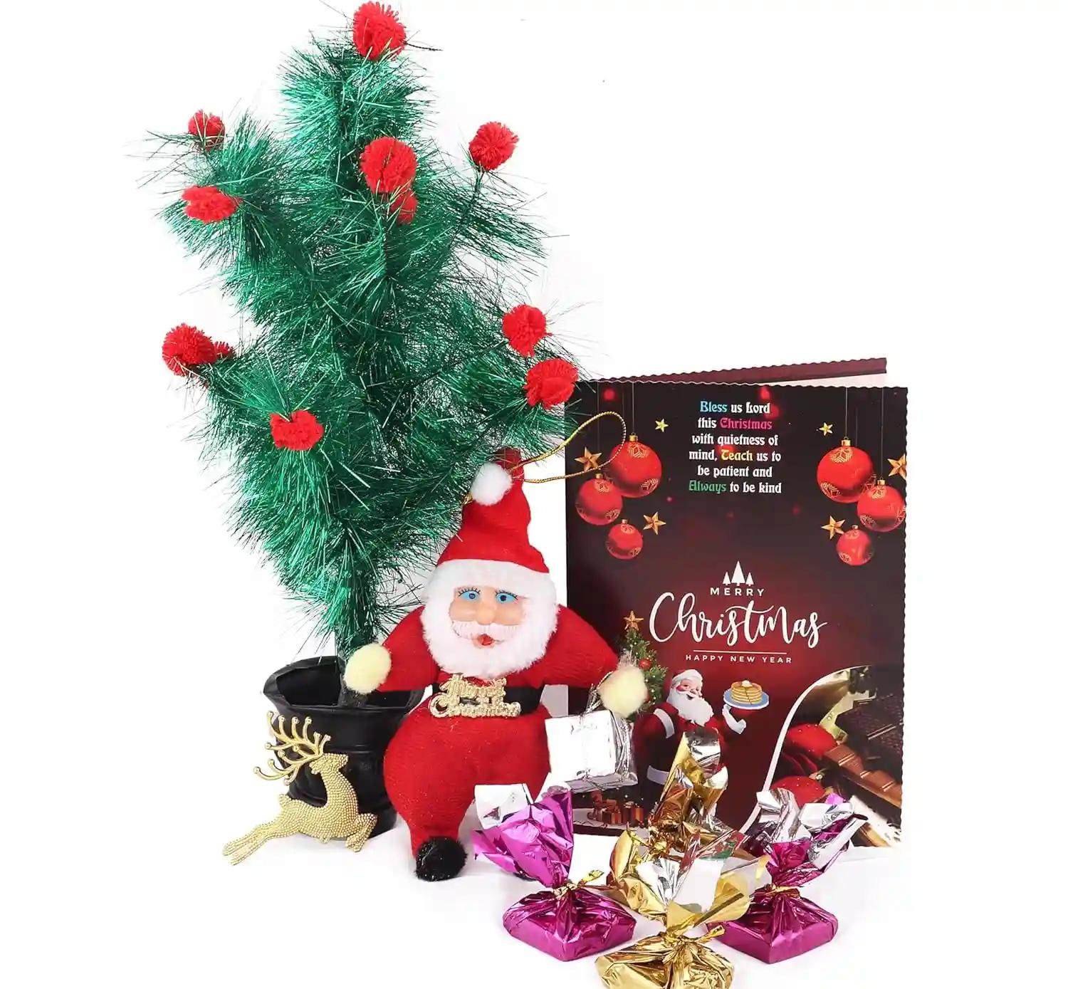 Christmas gift for kids/christmas gift box/Christmas gift for friends/christmas gift hamper-Christmas tree+Chocolates+Santa clause soft toy+Deer for decoration+decoration items for tree+card