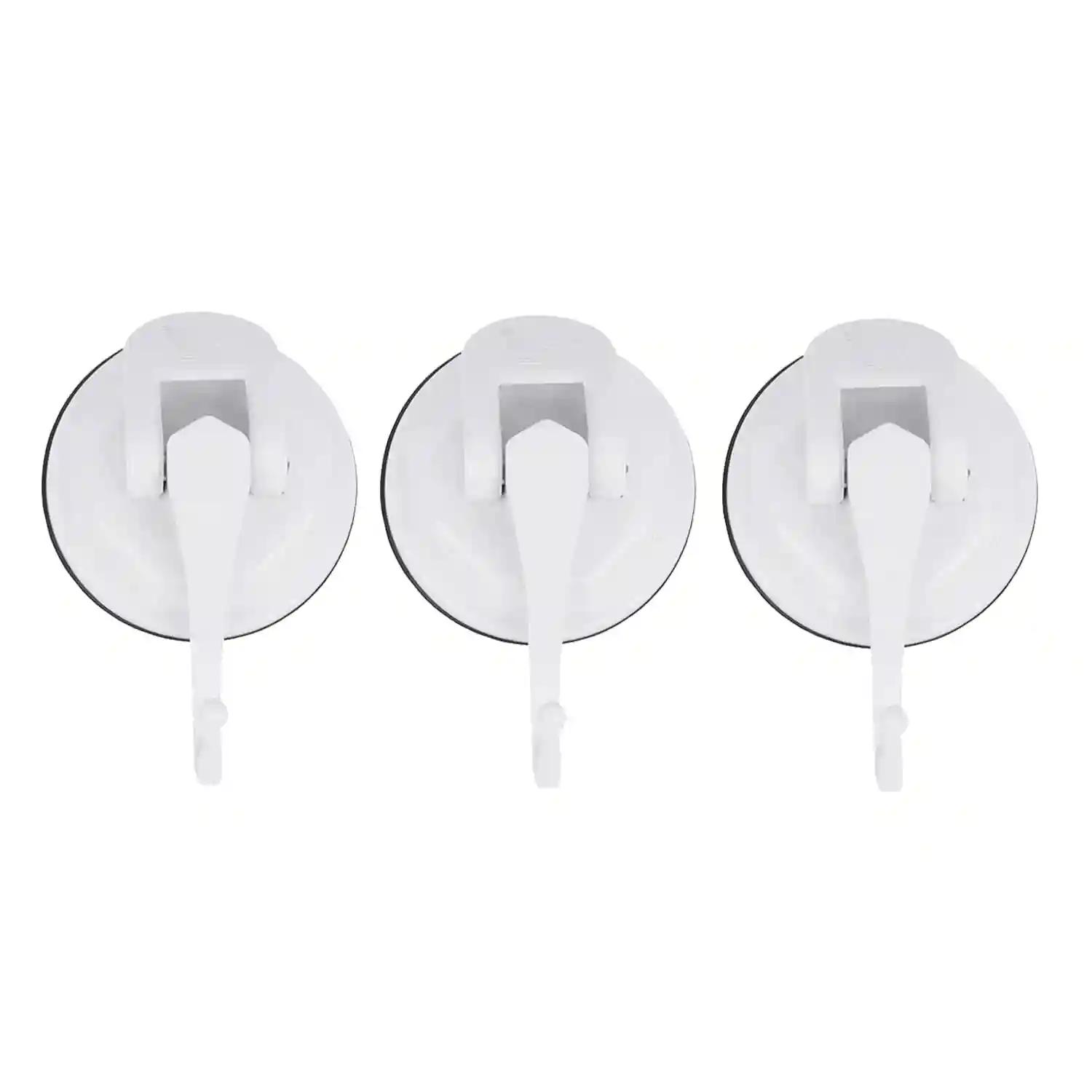 Vacc Fast Acrylic Heavy Duty Vacuum Based Suction Hooks Big Size Wall Hook Hanger and Holder Specialized for Kitchen, Bathroom, Restroom Organization - Pack of 3 (White)