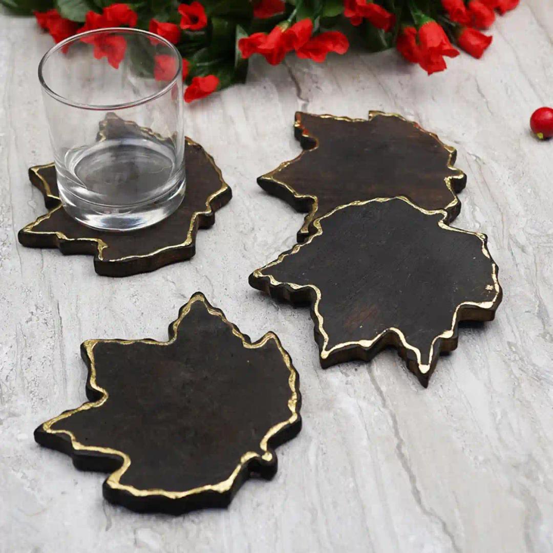 CASA Decor Black Maple Leaf Coaster Tea Coaster Dining Table Decor Accessories Coaster Set for Dining Table Coasters for Cups Set of 4 Durable and Long-Lasting