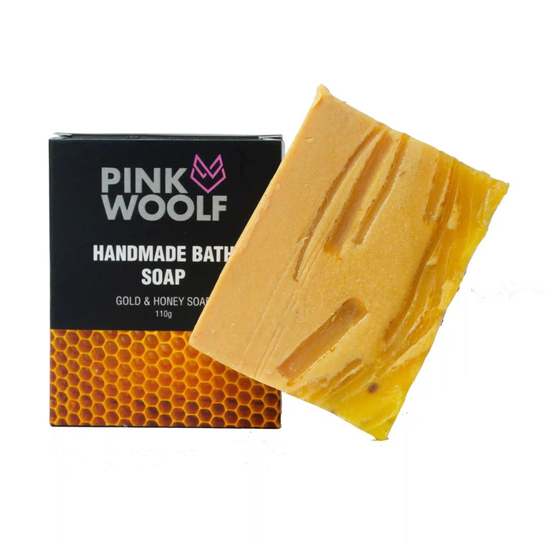 PINK WOOLF Handmade Natural Bath Soap With Honey And Lemon Peel, Works On Dry Skin & Anti-Acne, Clean & Purify Skin, Suitable For All Skin Types - 110 G (Pack Of 1)