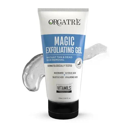 ORGATRE Magic Exfoliating Gel | Instant Tan & Dead Skin Removal for Face & Body | Dermatologically Tested with Niacinamide 0.001%, Glycolic Acid 0.10%, Salicylic Acid 0.01% & Hyaluronic Acid | 175ml Tan Removal Cream & Detan Gel