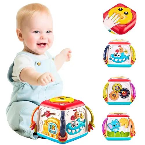 FIRST MART 5 In 1 Musical Activity Cube For 1 Year Old-Piano Shark, Instrument Sounds, Drum Box With Lights, Learning Toys For 1 Year Old Boy & Kids Toys, 3 Aa Batteries Incl