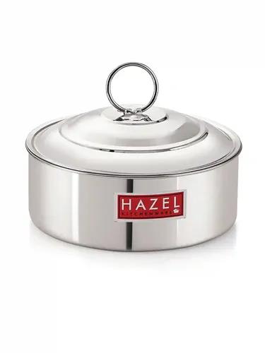 HAZEL Stainless Steel Casserole for Roti With Lid | Chapati Casserole with Lid | Steel Roti Dabba for Serving | Hotcase for food serving, Silver (Stainless Steel, 1550 ML)