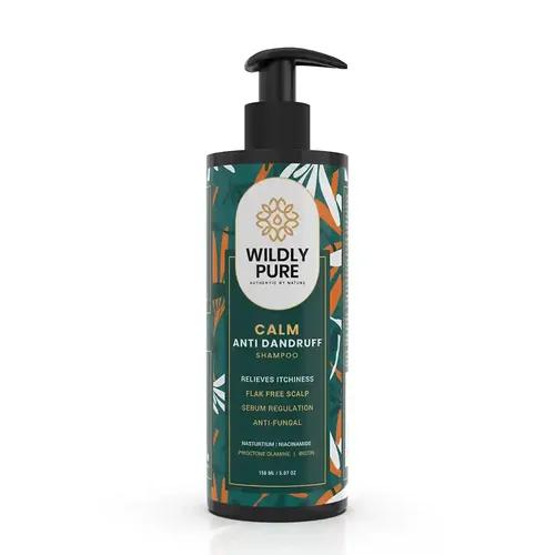 WILDLY PURE Natural Anti Dandruff shampoo|Nasturtium, Piroctone olamine, Niacinamide & Biotin| 72% less in Dandruff in 3 wash| Regulates Sebum, Reduce Itchiness, redness| Chemical free|150mL (Calm)