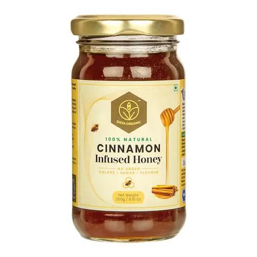 Shiva Organic Cinnamon Infused Organic Honey 250 grams 100% Natural Organic and Pure Honey No Added Sugar No Added Color Flavour Unadulterated