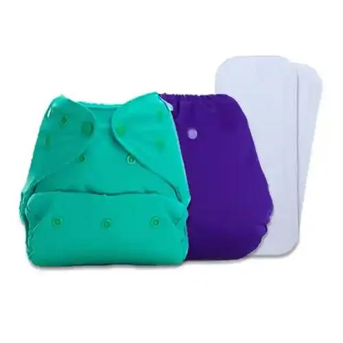 Bumberry 2 Cloth Diaper Covers With 2 Wet Free Inserts Perfect For Babies Between 6-36 months, 7 to 15 Kgs, Purple, Blue green (2 Adjustable, Washable & Reusable Diaper Covers With 2 Soakers)