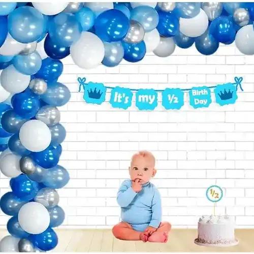 Untumble Half Birthday Decorations For Boy- Pack Of 53 (Blue)