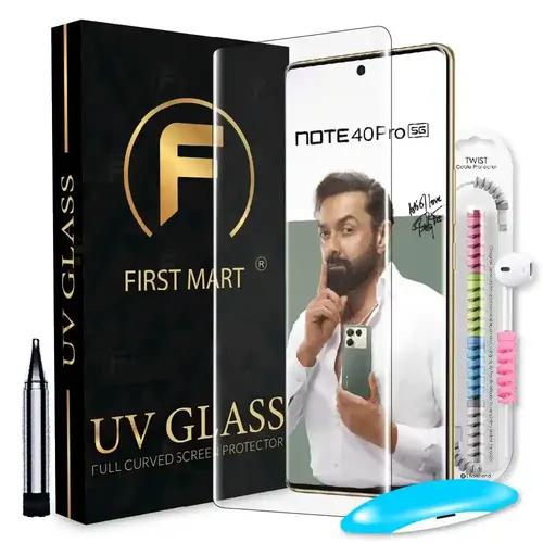 FIRST MART Tempered Glass for Infinix Note 40 Pro 5G with Edge to Edge Full Screen Coverage and Easy UV Glue Installation Kit and Cable Protector, Pack of 1