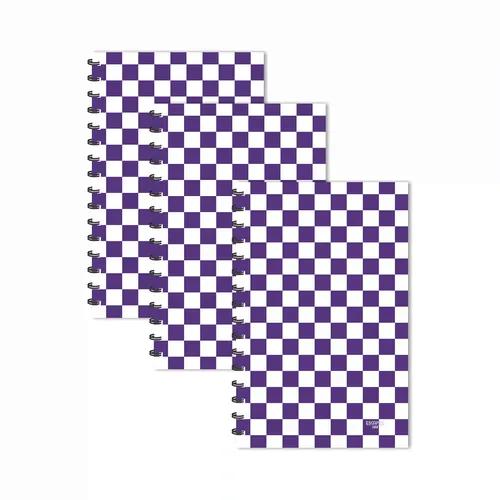 Purple Small Checks Chess Pattern Ruled Diaries - Pack Of 3