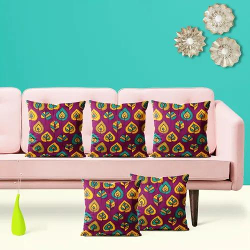 ArtzFolio Stylized Leaves D1 | Decorative Cushion Cover for Bedroom & Living Room | Cotton Canvas Fabric | 12 x 12 inch (30 x 30 cms); Single Piece