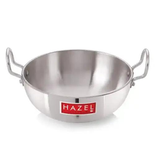 HAZEL 4 mm Aluminium Kadai with Handle, 750 ml, Silver.