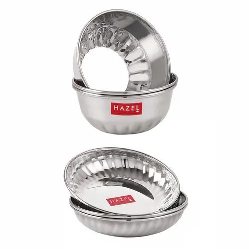 HAZEL Dessert Bowl (Stainless Steel (Plate & Bowl), Set of 6 (3pcs Bowl : 300 ML, 3pcs Plate : 310 ML))