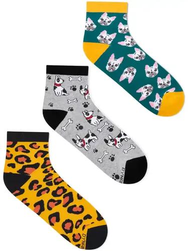 DYNAMOCKS Men's and Women's Combed Cotton Ankle Length Socks (Pack of 3) (Multicolour, Free Size)_Leopard_Happy_Pug