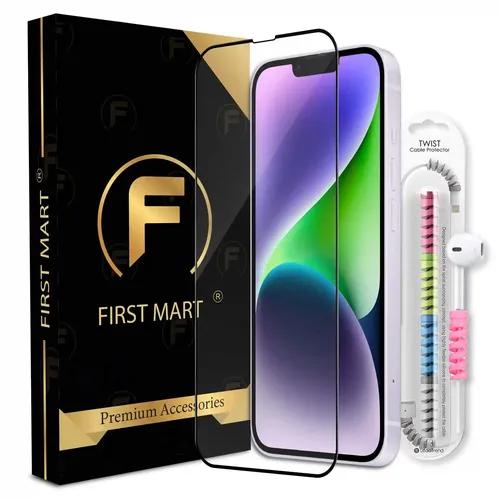 FIRST MART Premium Tempered Glass for iPhone 14 Plus / 13 Pro Max with Edge to Edge Coverage and Cable Protector and Easy Installation Kit, Pack of 1