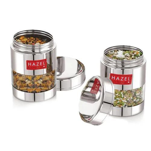 HAZEL Stainless Steel Mukhwas Container | See Through Small Containers for Kitchen Storage Set | Transparent Airtight Jars Set of 2 Pc, 170 ML