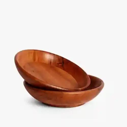 CASA DECOR Countryside Twin Wooden Bowl Set Serving Bowls for Breakfast Snacks Soup Serveware Salad Bowl, Serving Bowl for Home and Kitchen, Wooden Bowl Brown Colour, Bowls for Snacks