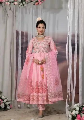 Cotton Embroidery Salwar Suit - Pink | Size - 38