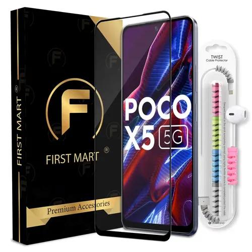 FIRST MART Premium Tempered Glass for Poco X5 5G / Poco X5 Pro/Poco X4 Pro 5G with Edge to Edge Coverage and Cable Protector and Easy Installation Kit, Pack of 1