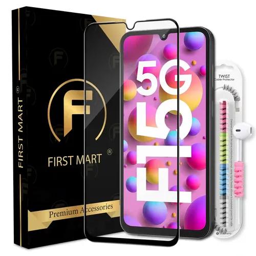 FIRST MART Premium Tempered Glass for Samsung Galaxy F15 5G with Edge to Edge Coverage and Cable Protector and Easy Installation Kit, Pack of 1