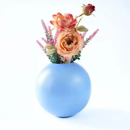 Behoma Metal Ball Flower Vase for Home Decor | Table Decorative Item for Bedroom Living Room Office Wedding | Best Gift for Birthday Anniversary Festival | Blue, Small