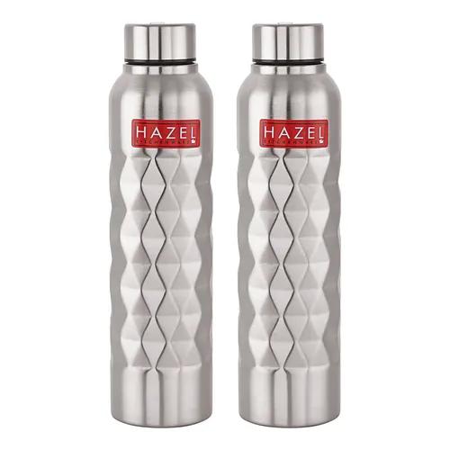 Steel Water Bottle 1 Litre by HAZEL Loch S1 | Stainless Steel Single Wall Fridge Water Bottle for Office | School | Trekking | Hiking | Travel, Set of 2