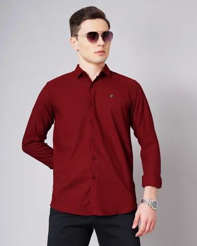 Red Solid Stretch Shirt - M (38)