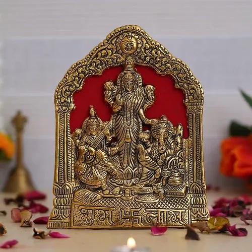 WEBELKART Premium Metal Laxmi Ganesha Saraswati Idol Statue Murti for Home and Pooja Decor| Lakhsmi Ganesha Idol Diwali Decorations and Pooja Room| Diwali Gifting Items | Diwali puja (8 Inches, Gold