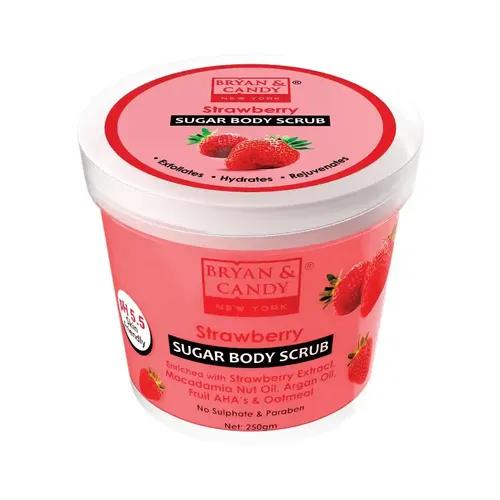 Bryan & Candy Sugar Body Scrub PH 5.5 For Tan Removal & Exfoliation | For Women & Men | 250g (Strawberry)