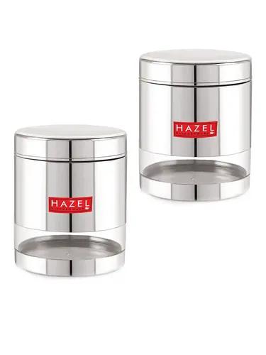 HAZEL Stainless Steel Containers Set For Kitchen Storage Transparent See Through Glossy Finish Storage Jars Dabba, Set of 2, 1000 ML Each, Silver