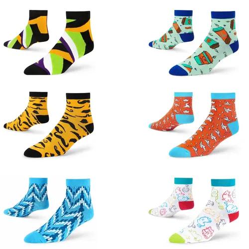 DYNAMOCKS Men's and Women's Combed Cotton Ankle Length Socks (Pack of 6) (Multicolour, Free Size)_Exotic_CoffeeCup_Mooch_Origami_Posh_Kitty