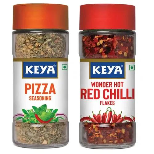 KEYA Combo of Pizza Seasoning 45gm, Red Chilli Flakes 40gm, Pack of 2