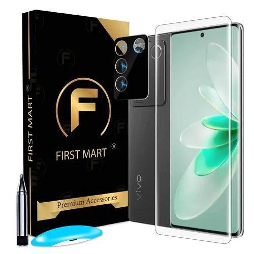 FIRST MART Tempered Glass and Black Camera Lens for Vivo V27 5G with Edge to Edge Full Screen Coverage and Easy UV Glue Installation Kit